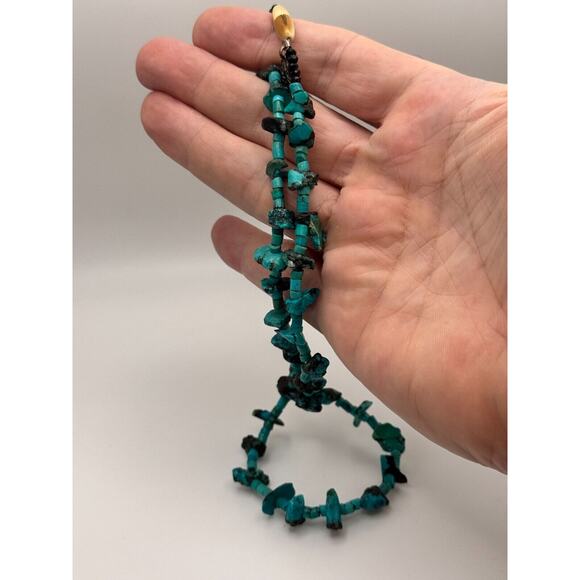 Rare Alaska TURQUOISE NUGGET + HEISHI necklace Ivory Barrel Clasp .925 Sterling - Picture 4 of 5